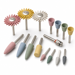 Dental office polishers, rubbers, and stones