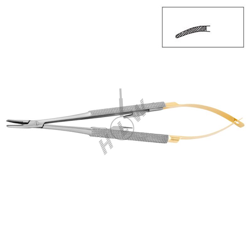 HLW Castroviejo-Gomel TC curved microsurgical needle holder 20-17, 14 cm