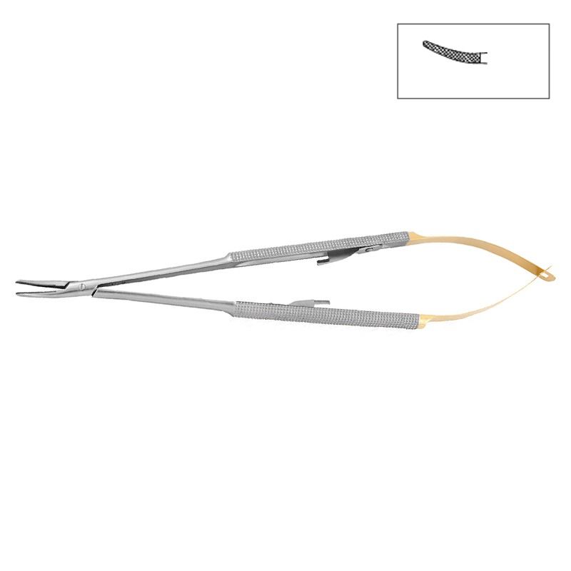 HLW Dental 20-18TC curved needle holder, 18 cm