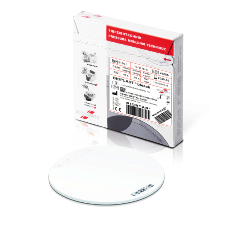 BIOPLAST bleach thermoforming sheets Ø125 mm × 1.0 mm