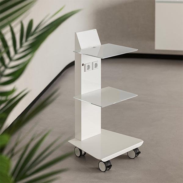 Loran LOGO mobile dental cart with glass shelves and 2 sockets