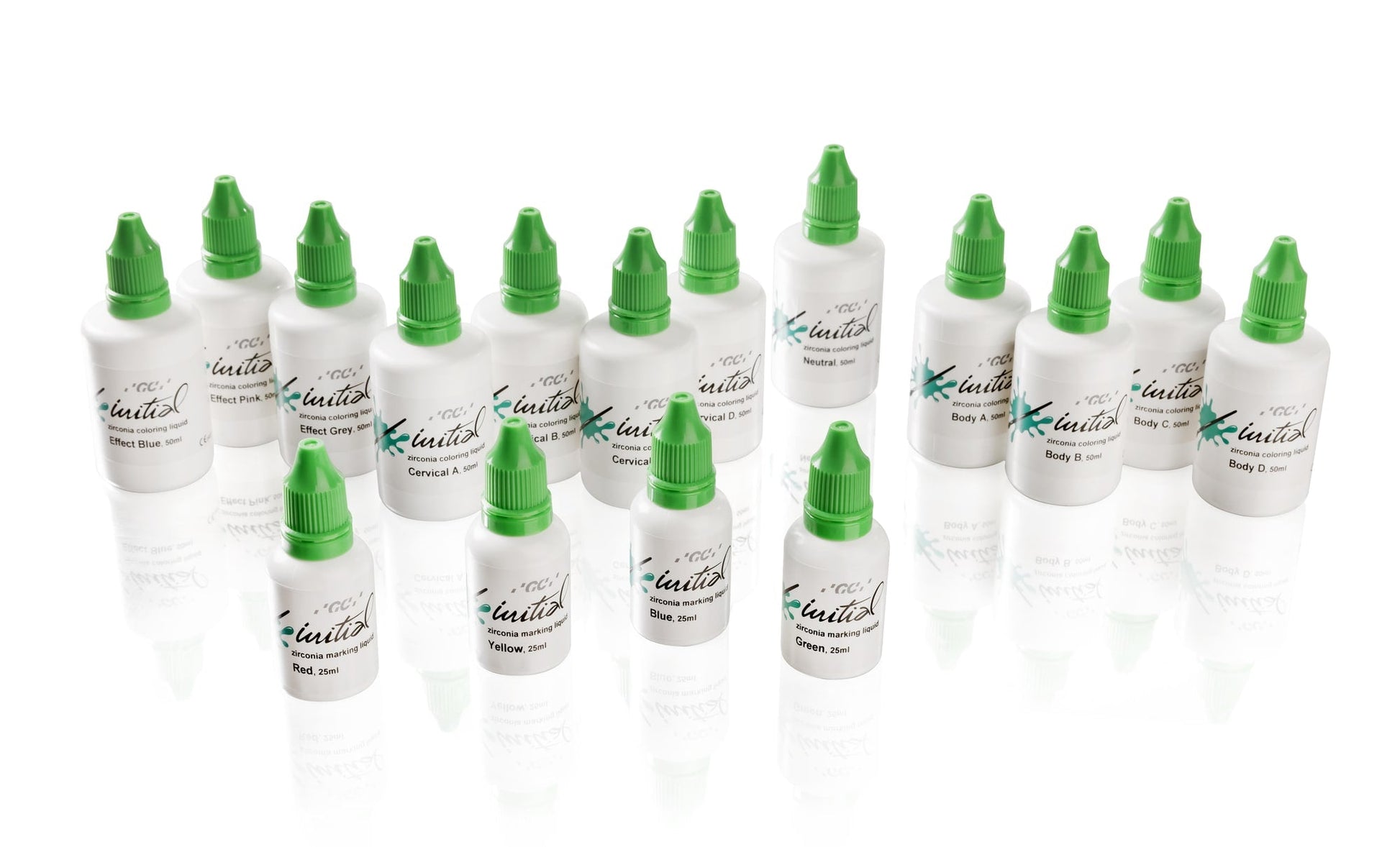 GC Initial Zirconia Coloring Liquid shade bottles