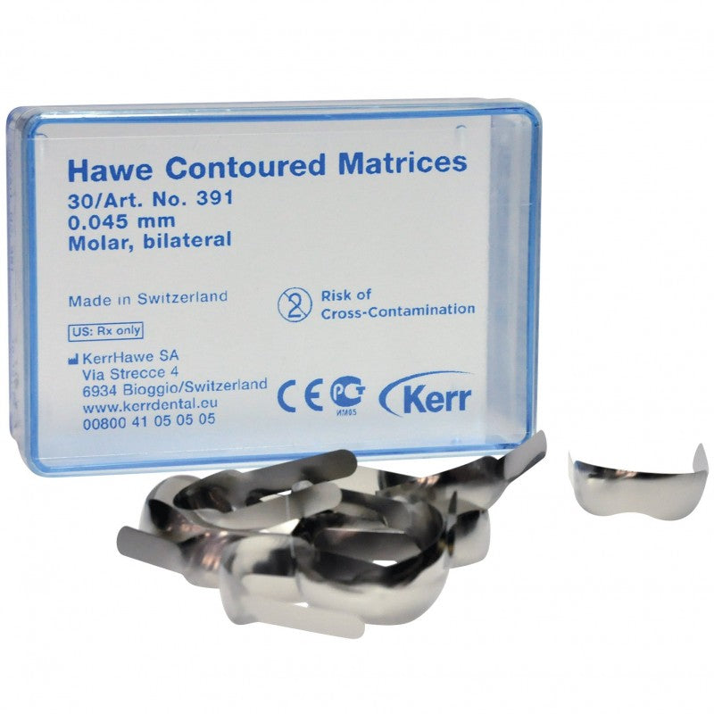 Kerr Hawe contoured stainless-steel matrices, 30 pieces