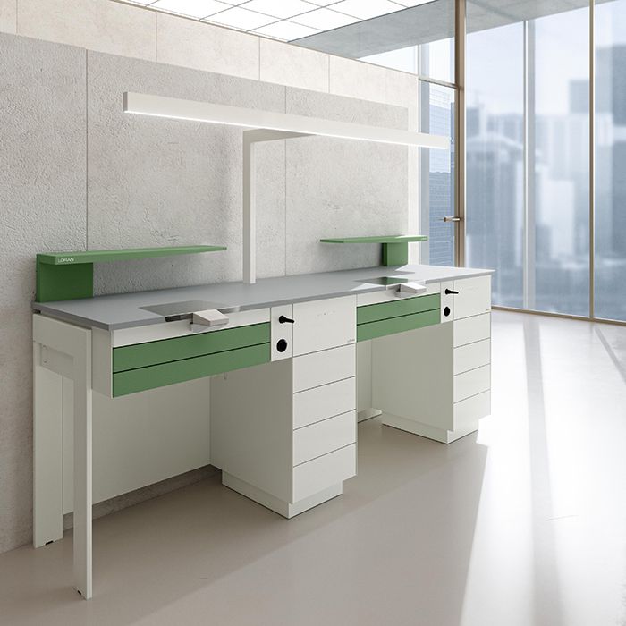 PROF dental laboratory bench, 2 workstations, L2266 × D640 × H900 mm