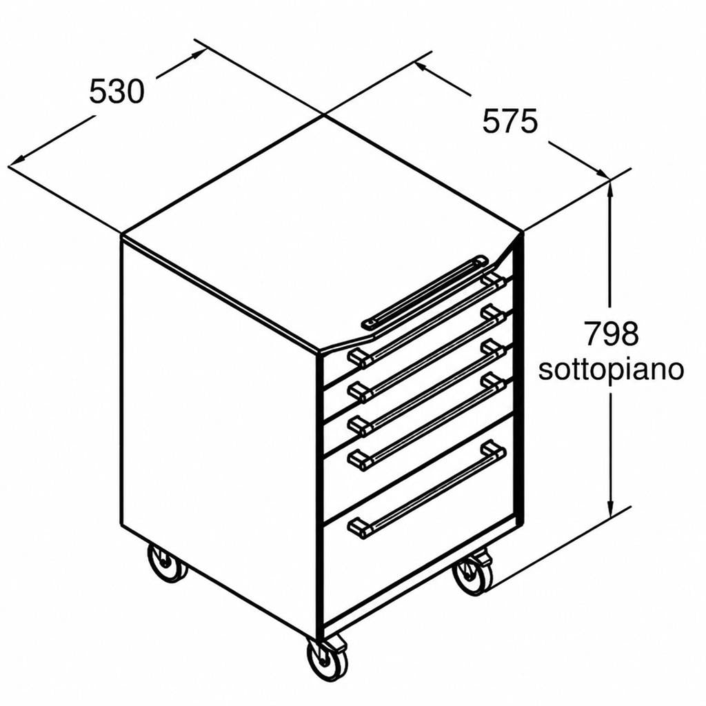Loran VELA mobile dental cart with 5 drawers, 530 × 575 × 798 mm