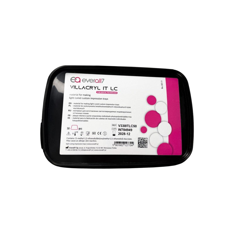 Everall7 Villacryl IT LC light-cured impression-tray plates, 50 pieces