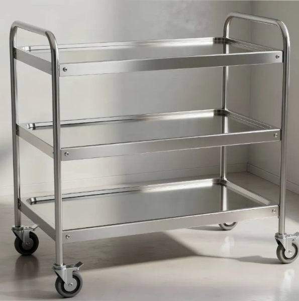 Tecnomed Italia stainless-steel service cart with 3 shelves
