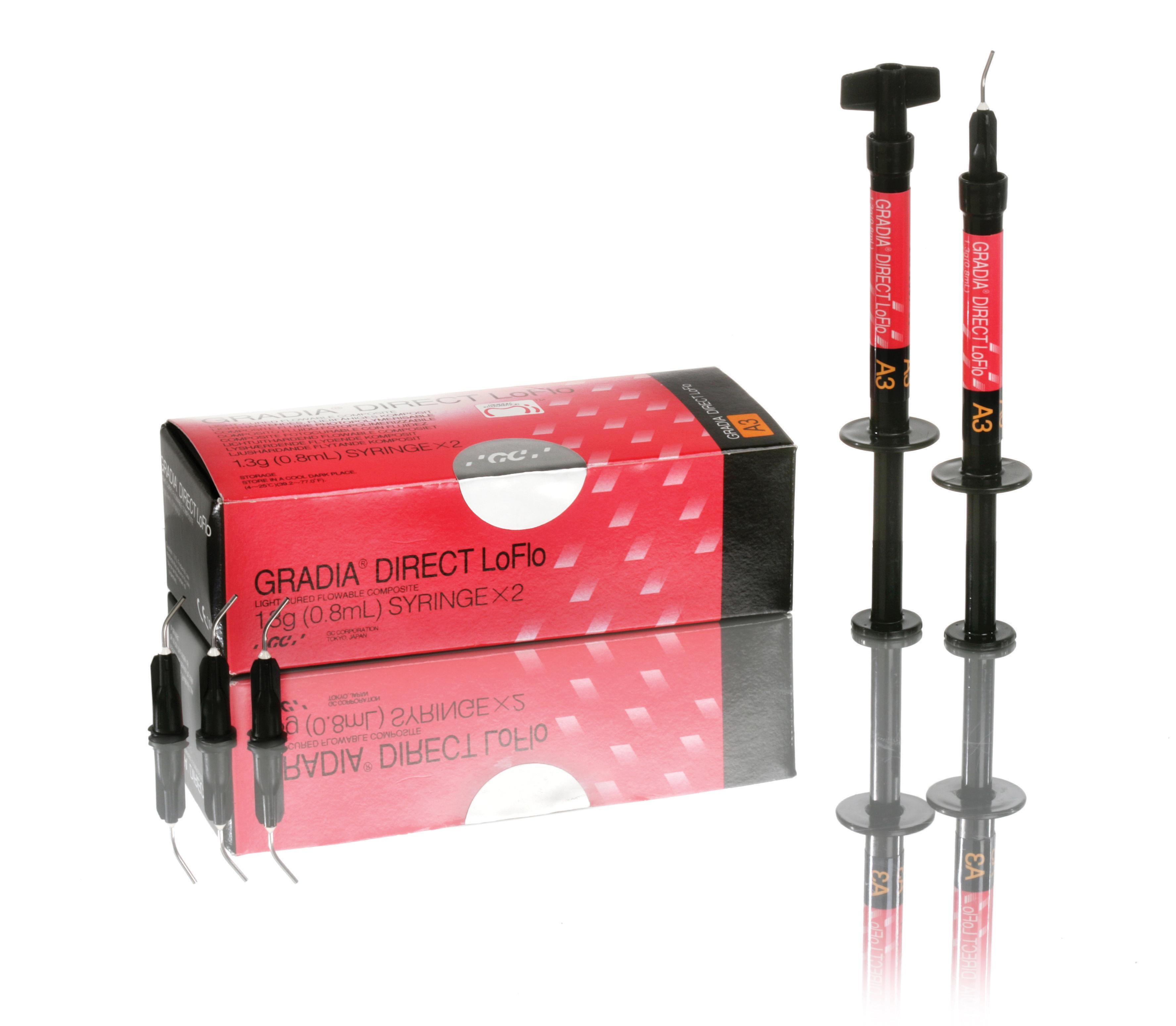 GC Gradia Direct LoFlo product package and syringes