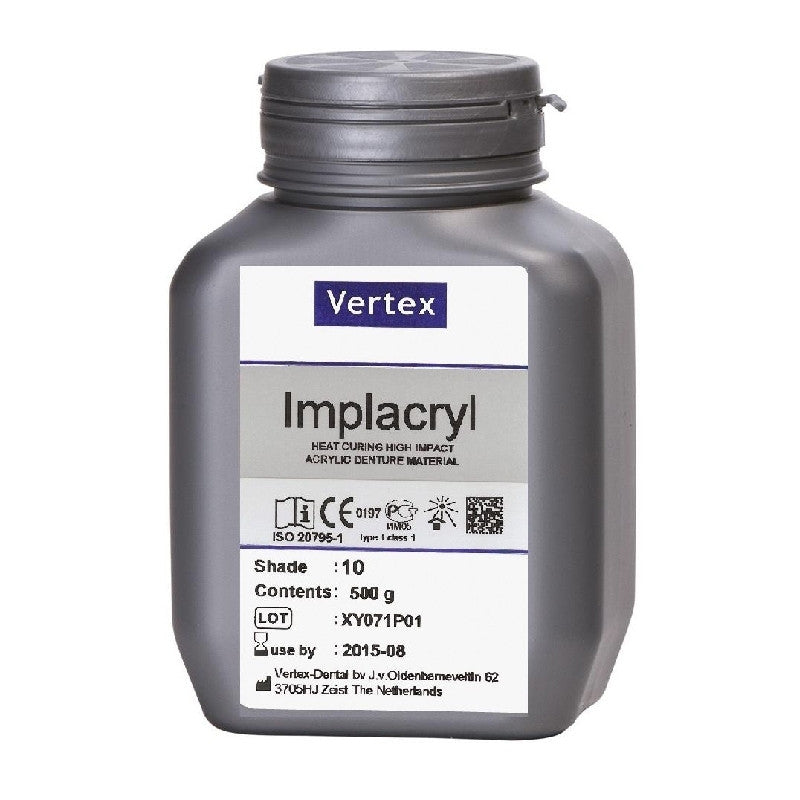 Vertex Implacryl heat-curing denture acrylic powder, 500 g