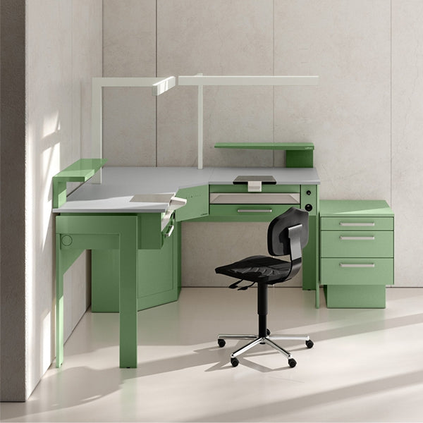 PROF corner dental laboratory bench, 2 workstations, L1866 × D640 × H900 mm
