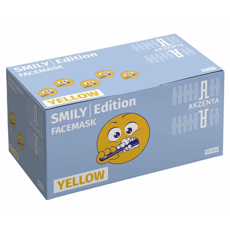 Akzenta Smiley Yellow Type IIR face masks, 50 pieces