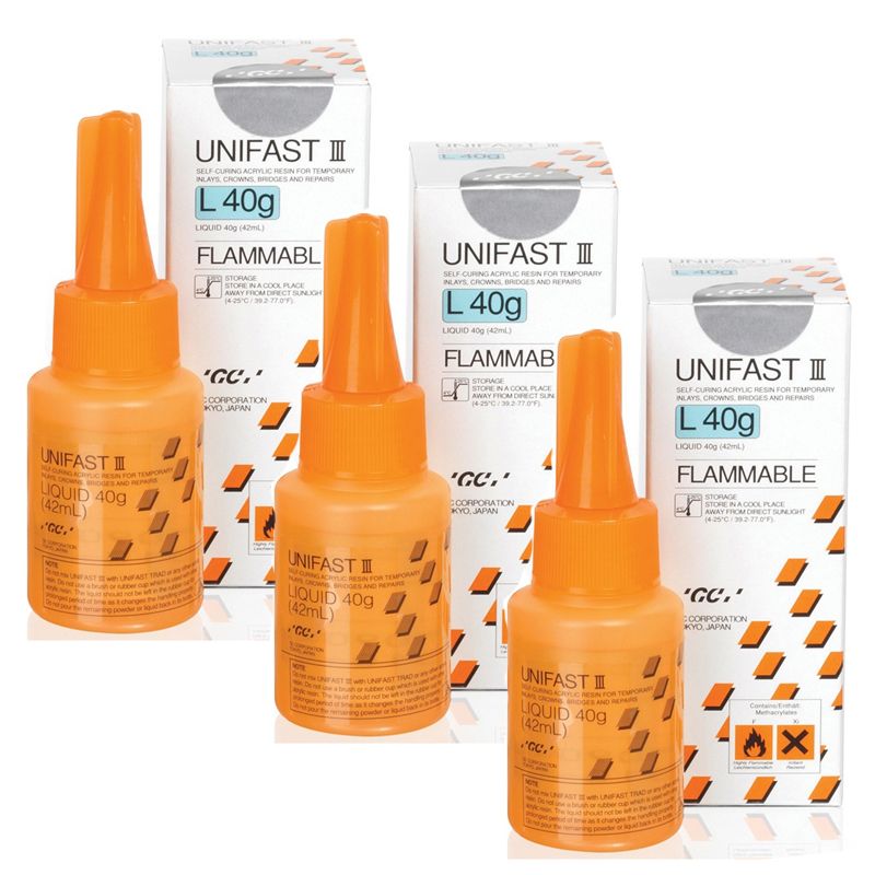 GC UNIFAST III Liquid self-curing acrylic resin, 3 × 42 ml